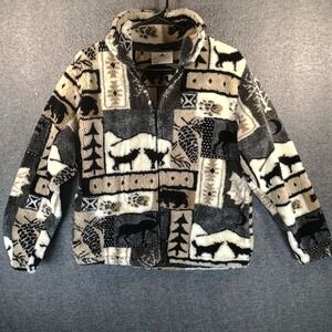 VTG Black Mountain Outdoor Jacket Women S Zip Up Wildlife Soft Wolf Moose Bear